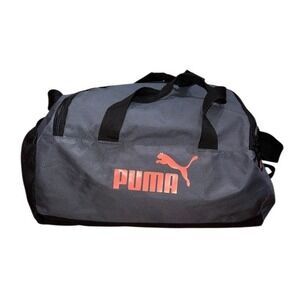 PUMA Duffel Gym Bag Unisex Medium Gray Black Shoulder Strap Shoe Pocket athletic